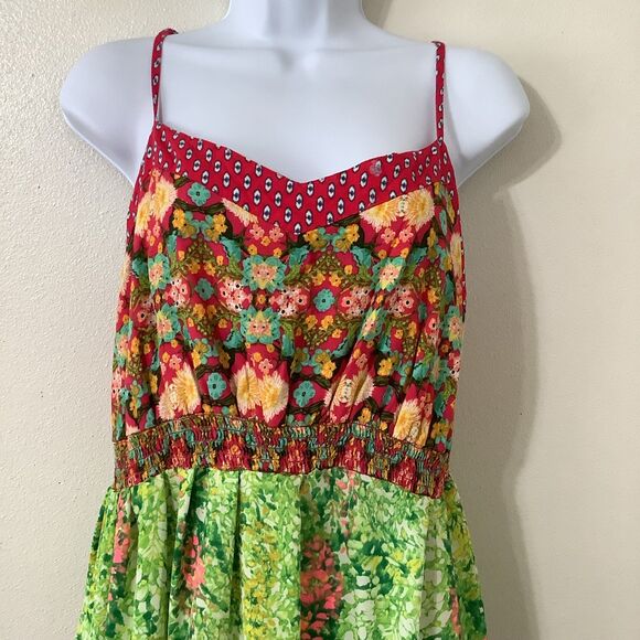 The Find Upcycled Patchwork Colorful Bohemian Hippie Boho Festival Midi Dress M - Picture 2 of 9